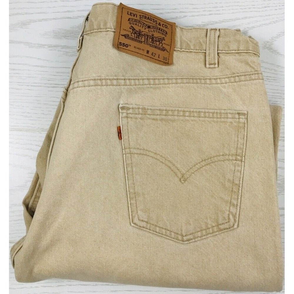 Vintage 90s Levi's Orange Tab Jeans Mens 42x30 Beige 550 Relaxed Made In USA